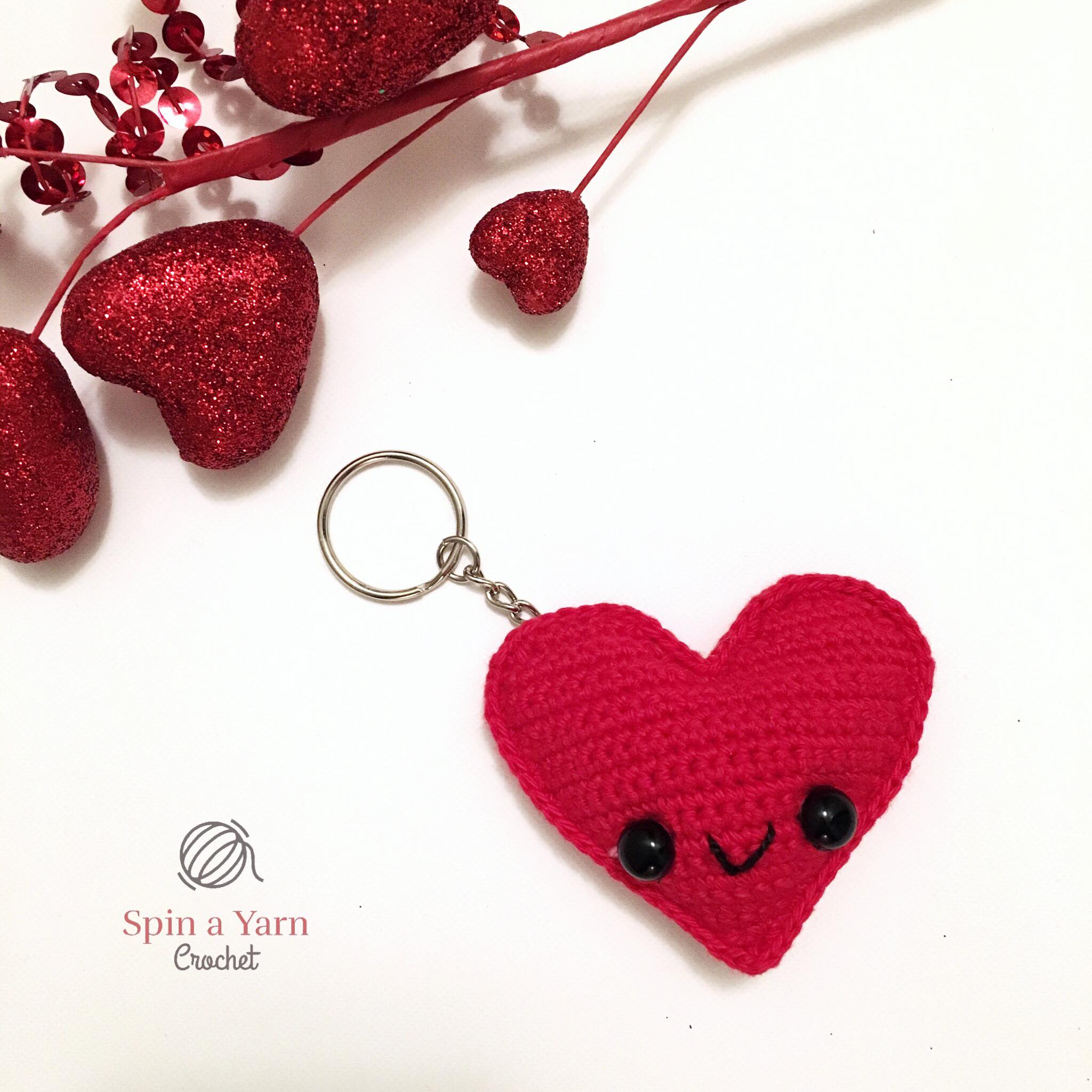 Crochet heart keychain free pattern